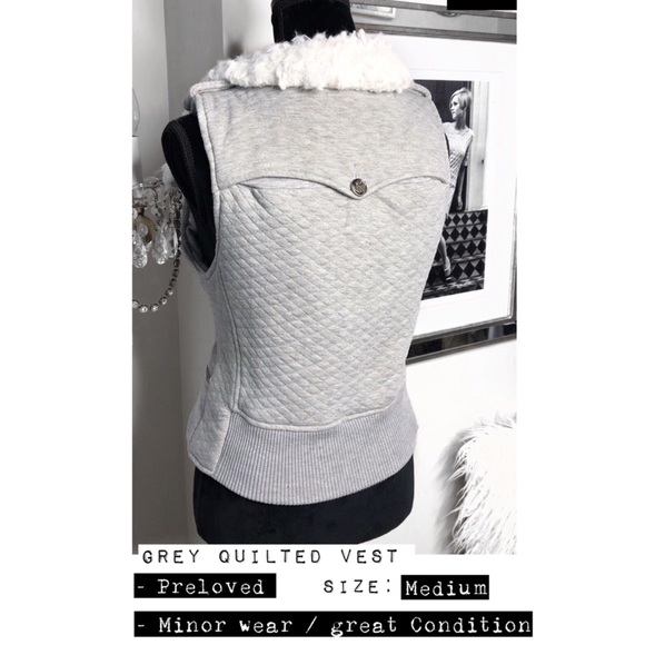 CECICE - GREY QUILTED VEST WITH WHITE FAUX FUR. - Picture 7 of 8